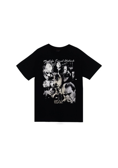 Stoned&Fame Mustafa Kemal Atatürk Baskılı Unisex %100 Pamuk Siyah T-shirt SIYAH
