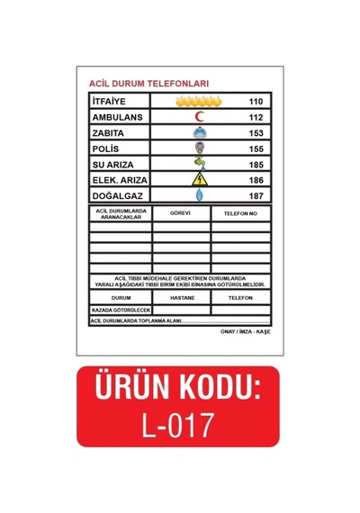 Acil Durum Telefonları Uyarı Levhası
