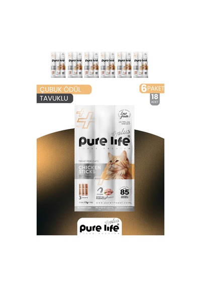 Purelife Plus Stick Tavuk Etli Kedi Ödül Çubukları 6 x 15 G