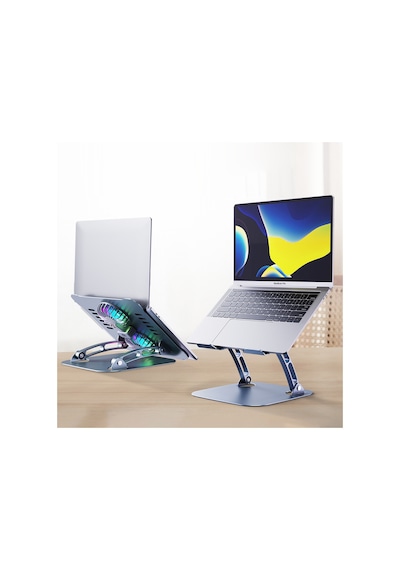 Ayarlanabilir Metal Laptop Standı Rgb Çift Fanlı Premium Serisi Notebook Tutucu Alüminyum Apple Uyumlu MacBook Yükseltici