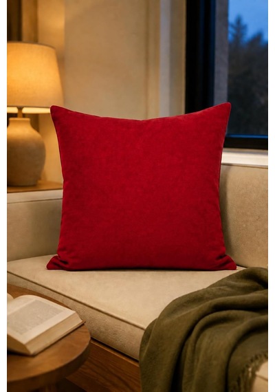 Cortibo Barcelona Kadife Dokulu Kırlent Kılıfı 45x45cm Kırmızı Diğer