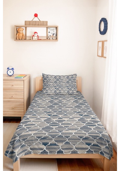 Mavi Geometrik Modern Pike Takımı - Beyaz Marakeş Stil Tek Kişilik Kapitone Yatak Örtüsü 160x220 Cm Kışlık İz Geçişi