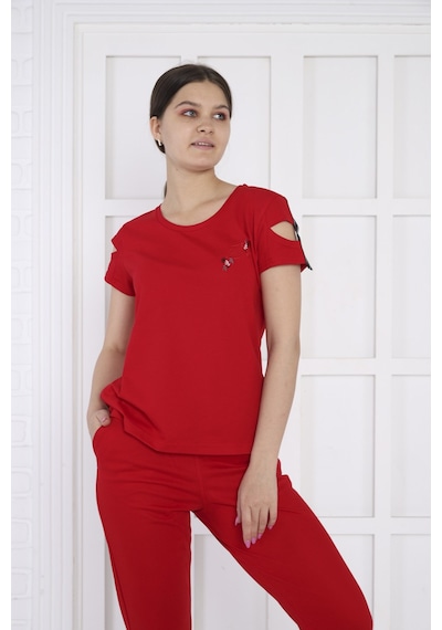 Kadın Spor Kırmızı Alt-Üst T-Shirt Takım-3940 Kırmızı