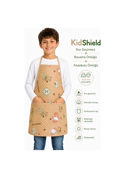 Kidshield Sıvı Geçirmez Boyama Önlüğü Anaokulu Önlüğü Sıvı Geçirmez Resim Önlüğü Coffee