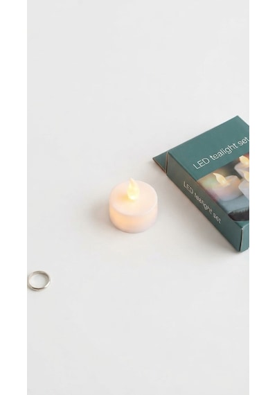 4'lü Pilli Led Tealight Mum Seti - Sıcak Sarı Işık - Piller Dahildir - Dekoratif Yalancı Mum