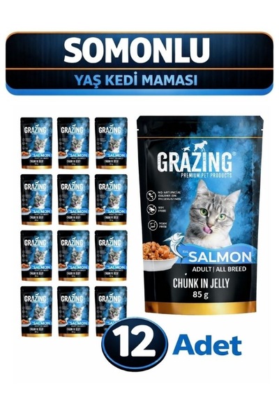 12li Somonlu Yaş Kedi Maması Omega Destekli Yaş Mama 12x 85 Gr