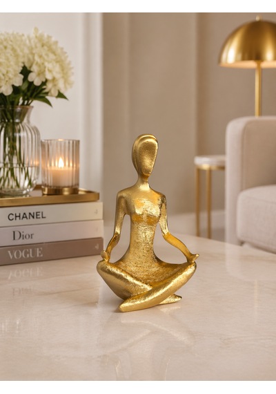 Dekoratif Yoga Figürü 3 Lü Set Gold Meditasyon Biblo, Modern Lüks Ev Dekoru Altın