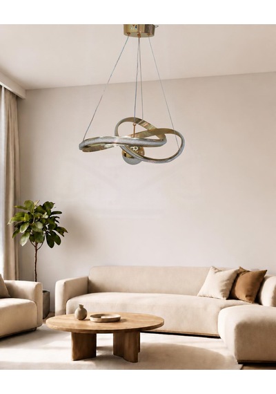 Karçiçegi Büyük Modern Ledli Avize Çizgili 3 Renk Power Ledli Gold Kaplama Yatak Odası Salon Mutfak