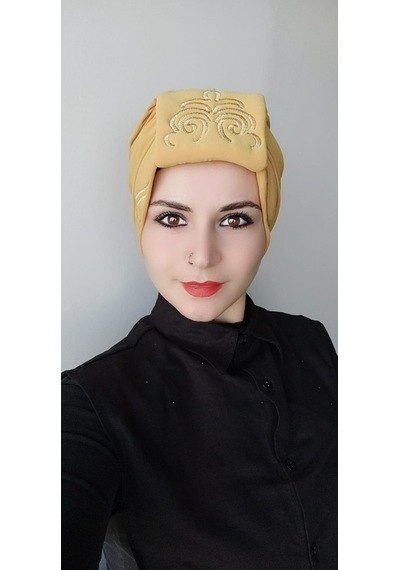 Kadın Şal Desen Işleme Çift Taraflı Bone Hardal Hardal Kadın Şal Desen Işleme Çift Taraflı Bone Hardal Hardal