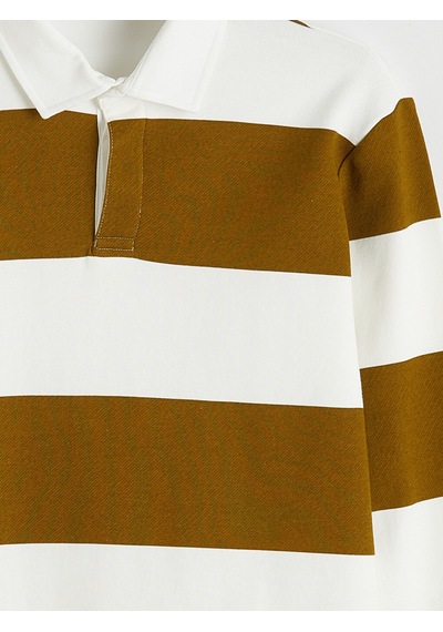 Lcw Vision Yeşil Polo Yaka Çizgili Erkek Sweatshirt