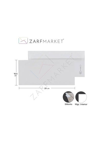 Dıplomat Düz Zarf, 10,5 X 24 Cm, 90 Gr, 1. Hamur, 500 Adet