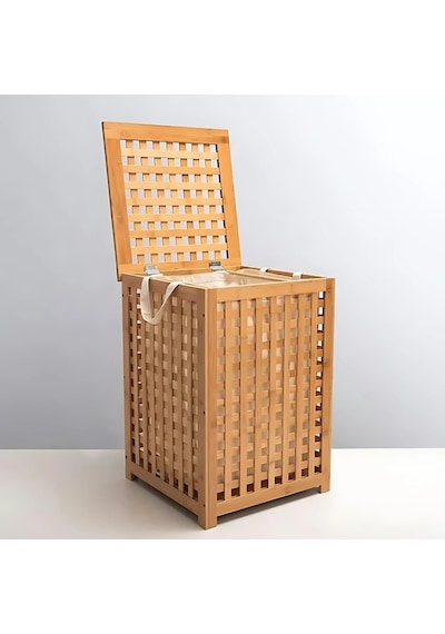 Bambu Kare Dekoratif Çamaşır Sepeti 45x45x62 /ev/dekorasyon/çamaşır/bambu/natural Çok Renkli
