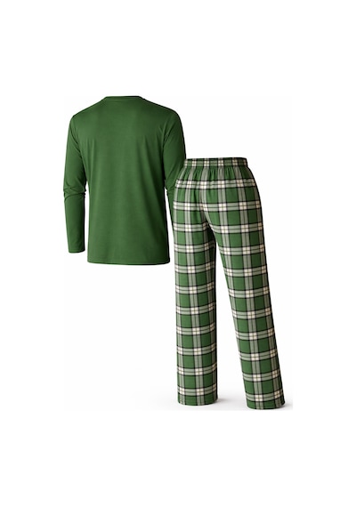Mutlu City Erkek Mevsimlik Uzun Kollu 3 Düğmeli Ekose Alt Pijama Takımı 16649 Haki