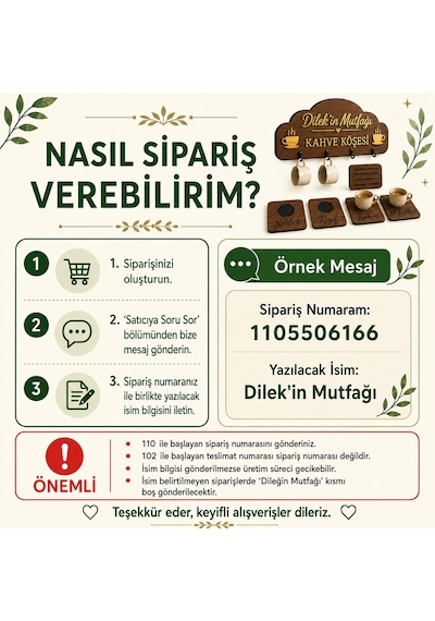 İsme Özel Ahşap Mutfak Kahve Köşesi Tabela Duvar Dekor Askılık Seti - Gold Pleksi Yazılı Fıncan Kupa Askısı, 4 Lü Fıncan Altlığı Ve Damlalık -