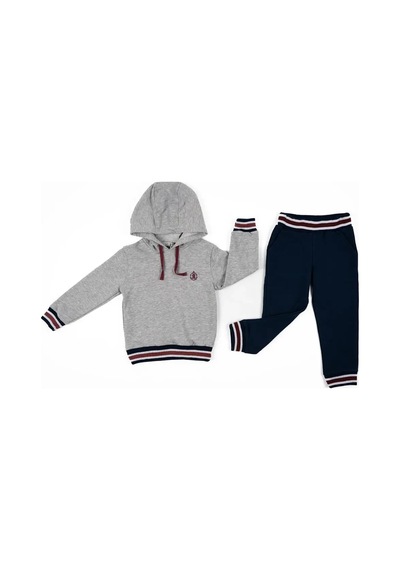 Adisia Unisex Bebek Gri Lacivert Kapüşonlu Mevsimlik Pamuklu Eşofman Takımı Gri