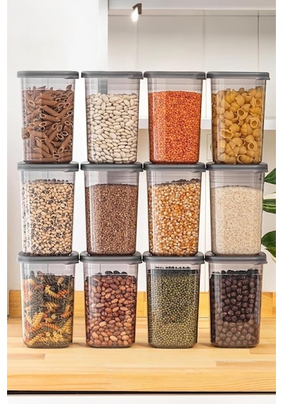 12 Adet 1200 Ml Etiketli Sızdırmaz Kapaklı Saklama Kabı Seti, Can.py.712 Diğer