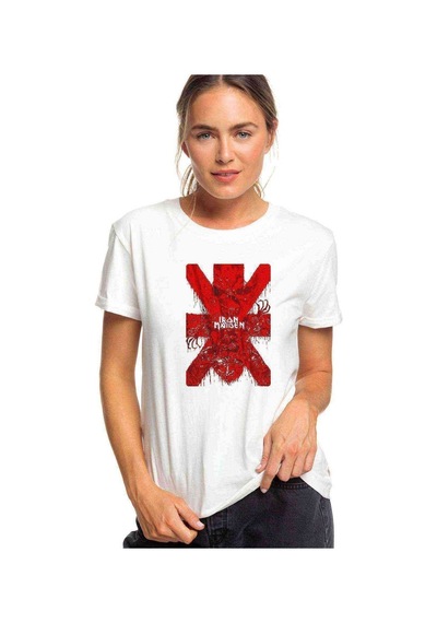 Iron Maiden X Metal Rock Muzik Baskılı Beyaz Kadın Tshirt