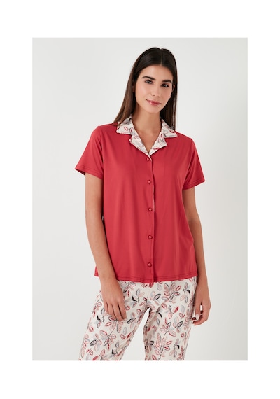 Lela Regular Fit Gömlek Yaka Kısa Kollu Bayan Pijama Takımı 65730101 Kırmızı
