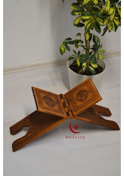 Kur An-ı Kerim Rahlesi Selçuklu Desenli Büyük Boy 18x65cm Yakma İşçilikli