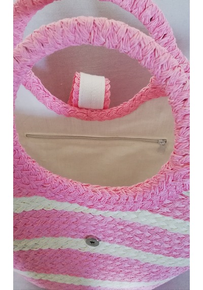 Durush Collection El İşçiliği Tek Üretim Plaj Çantası Pembe-beyaz