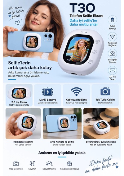 Kablosuz Mini Vlog Ekranı Tek Tuş Fotoğraf Çekimi Belirtilmemiş