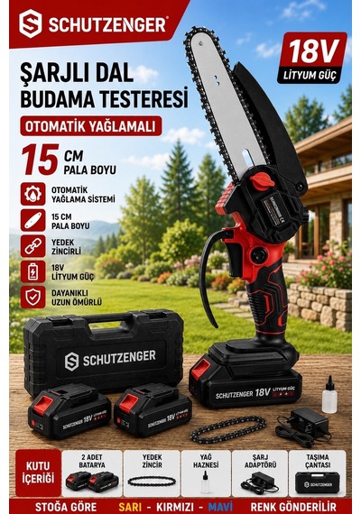 Schutzenger RN2080 Şarjlı Dal Budama Testere Otomatik Yağlama Yedek Zincir Hızar Kırmızı C7 Kalite Pro