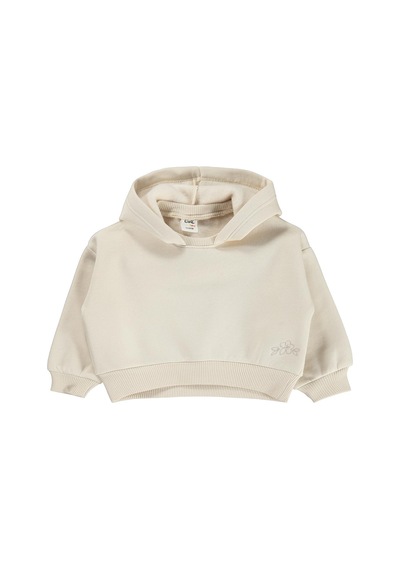 Civil Baby Çiçek Nakışlı Basic Kapşonlu 6-18 Ay Sweatshirt - Bej Taş Rengi