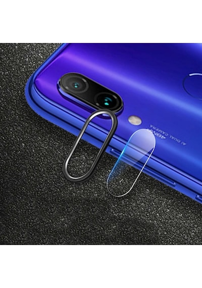 Xiaom Redmi Note 7 Kamera Koruma Metal Lens+ Kırılmaz Cam Set- 1903 - Renk: Siyah