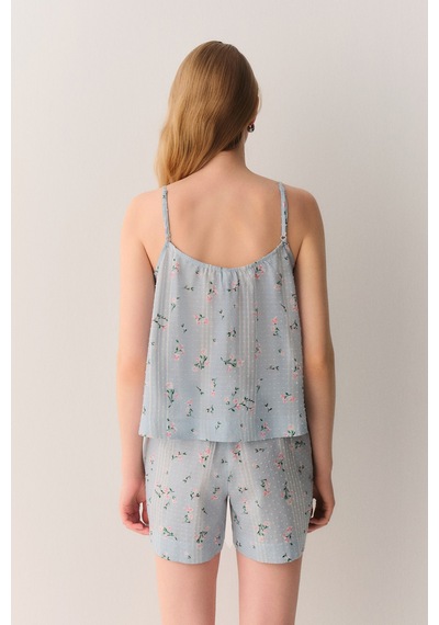 Suwen Pretty Pamuklu Atlet Şort Pijama Takımı Sh26536667956 Mavi