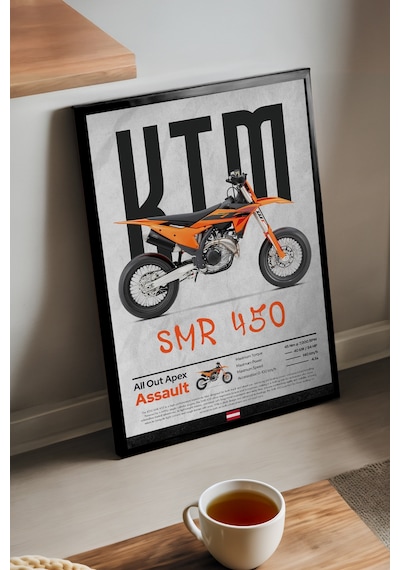 Ktm Smr 450 Siyah Ahşap Çerçeveli Poster, Dekoratif Motosiklet Duvar Tablosu