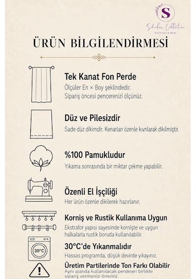 Naturel Buldan Keten Düz Fon Perde Tek Kanat