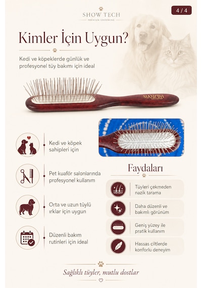 Showtech Maxi Pin Brush Kedi Ve Köpekler İçin Hassas Tarama Fırçası 22 Cm