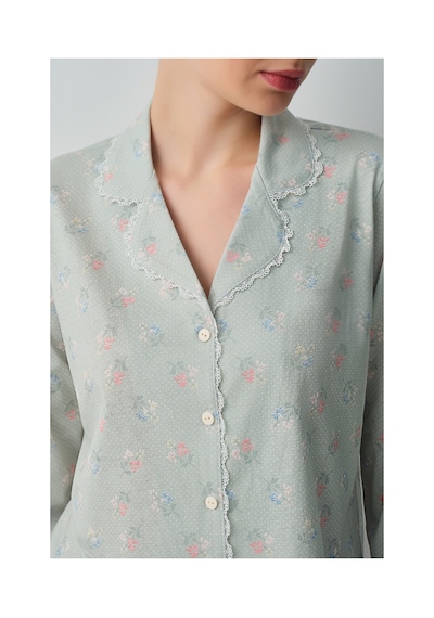 Suwen Julia Pamuklu Gömlek Yaka Pijama Takımı Wsh1051000955 Yeşil