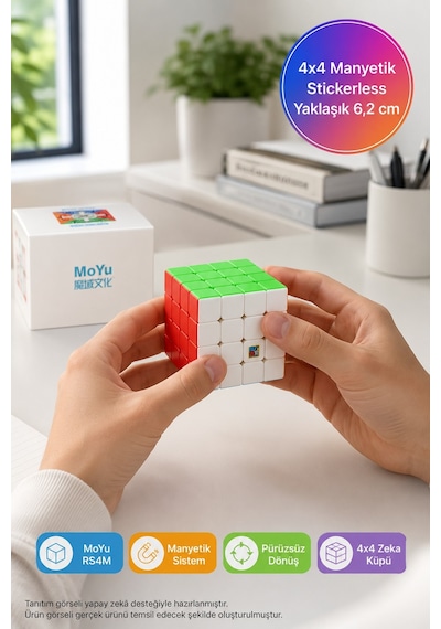 Moyu 4x4 Manyetik Zeka Küpü Rs4m Stickerless Speed Cube Mf8891 6,2x6,2x6,2 Cm