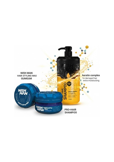 01 Saç Şekillendirici Ultra Sert Parlak Wax 150 Ml X 5 Adet/ + 1250 Ml Tuzsuz Şampuan Hediye