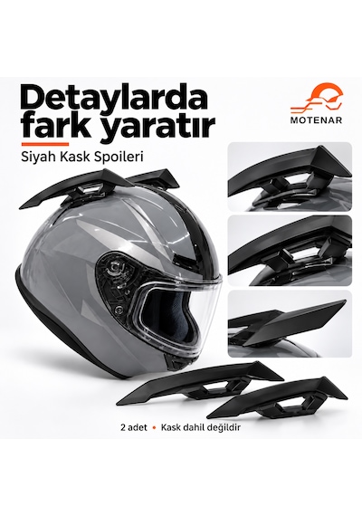 Motenar Siyah Motosiklet Kask Spoileri Yapışkanlı 2 Adet
