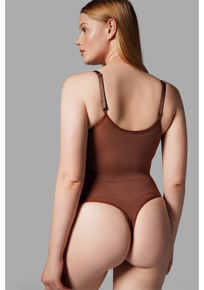 Kadın Dikişsiz Çıtçıtlı String Body Korse 9052 Kahverengi