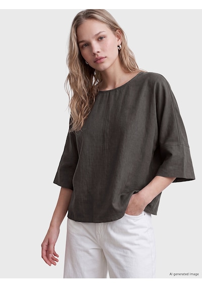Lcw Vision Antrasit Bisiklet Yaka Oversize Bluz