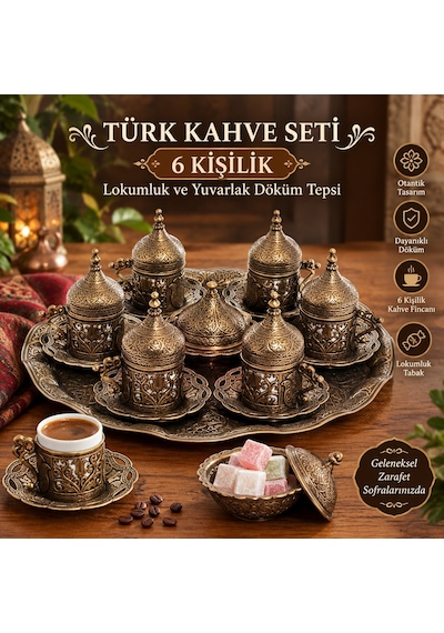 Osmanlı Motifli Türk Kahve Seti Yeşil Renk