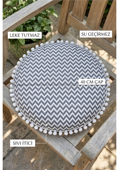 Yuvarlak Minder 40 Cm Su Geçirmez Sıvı İtici Leke Tutmaz Dekoratif Balkon Bahçe Oturma Minderi Çok Renkli