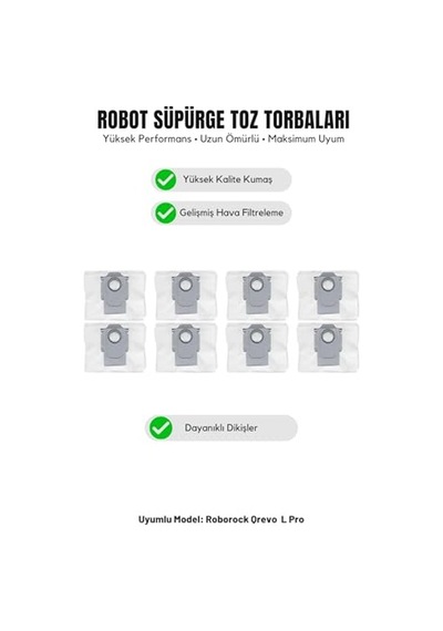 Roborock Qrevo L Pro İle Uyumlu 8'li Toz Torbası Genel