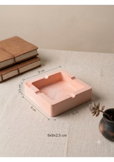 Pembe Kare Küllük - Modern Dekoratif Taş Küllük 9x9 Cm