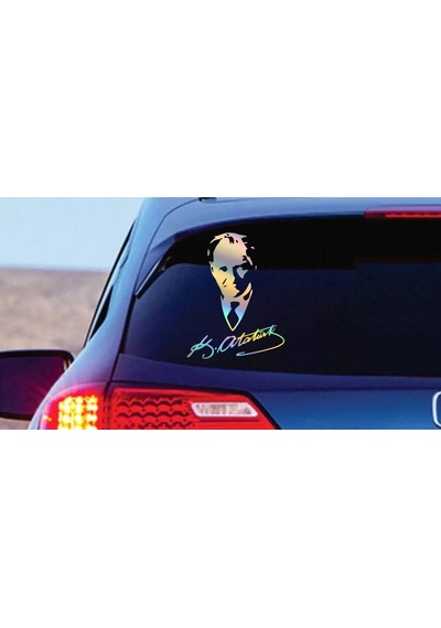 Hologramlı Janjanlı Atatürk Ve İmza Sticker - Araba Oto Motosiklet Sticker 02527 25x19 Cm
