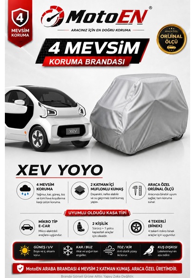 Xev Yoyo Elektrikli Micro Araba Brandası Gri Oto Branda Su Geçirmez Dört Mevsim Uv İki Katmanlı Dış Ortam Örtü