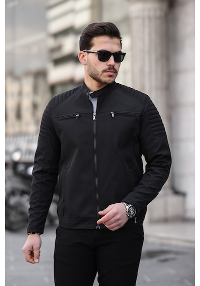 Mero Life Erkek Siyah Su Ve Rüzgar Geçirmez Slim Fit Astarlı Mevsimlik Mont Siyah