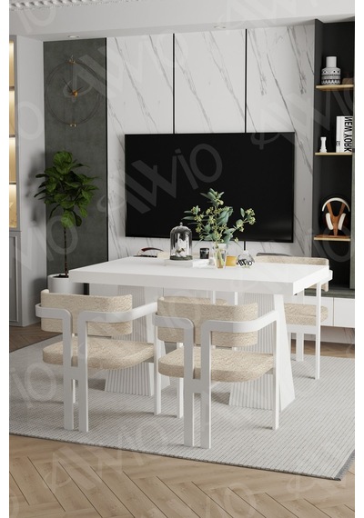 Avvio Lato Lake Mdf Ayak Tokyo Demonte Sandalye 80x120 Yemek Masası Mutfak Masası 4 Kişilik Beyaz