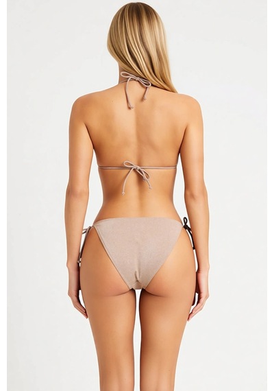 Benerly Kadın Bikini Takımı Simli Üçgen Kap Tokalı Normal Bel Slip Alt Ay Vizon