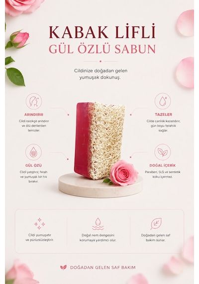 Kabak Lifli Sabun Gül Özlü Nemlendirici Ve Yatıştırıcı Cilt Bakım Sabunu