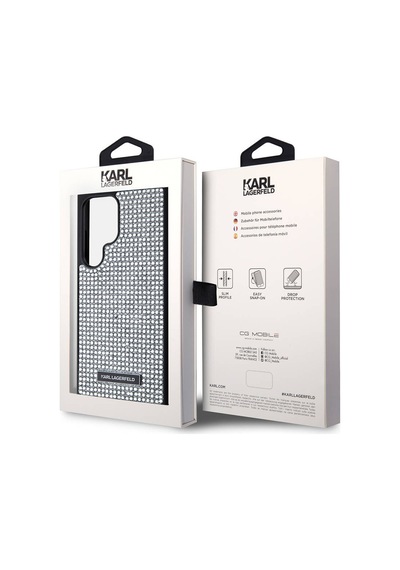 Galaxy S24 Ultra Uyumlu Kılıf Taşlı Metal Logo Lisanslı Kapak Gümüş