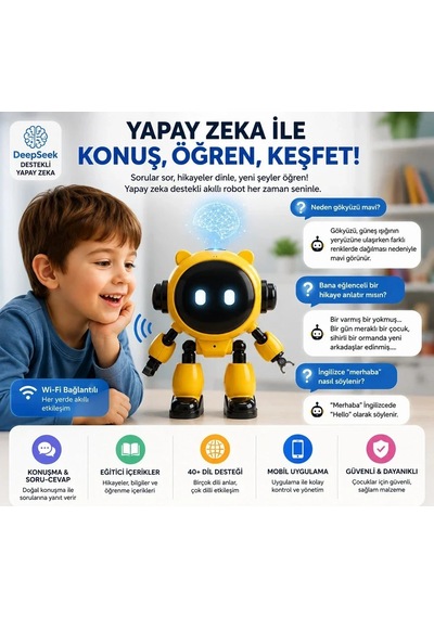 Özel Üretim Konuşan Oyuncak Eğlence Aleti Konuşma Özellikli Akıllı Yapay Zeka Robotu Wifi Uygulamalı